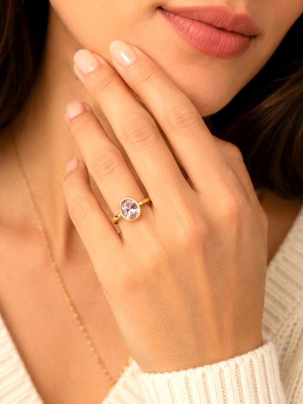 Crystal Solitaire Ring Gold Tone Diamond Women's Fashion Ring Minimalist